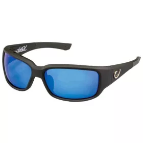   MUSTAD HP POLARIZED SUNGLASSES - BLACK FRAME, SMOKE LENS WITH BLUE REVO