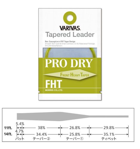 VARIVAS VÉKONYODÓ ELŐKE TAPERED LEADER PRO DRY FHT 6X 11ft 0.128mm-0.38mm 6x